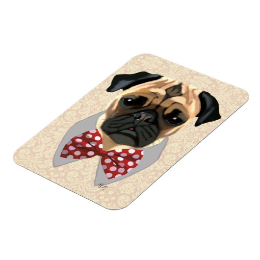 Mops mit der Krawatte "Rot und Weiß" Magnet (Linke Seite)