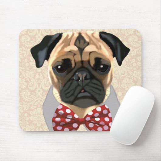 Mops mit der Krawatte "Rot und Weiß" Mousepad (Mit Mouse)