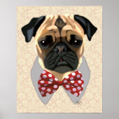 Mops mit der Krawatte "Rot und Weiß" Poster (Vorne)