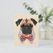 Mops mit der Krawatte "Rot und Weiß" Postkarte (Stehend Vorderseite)