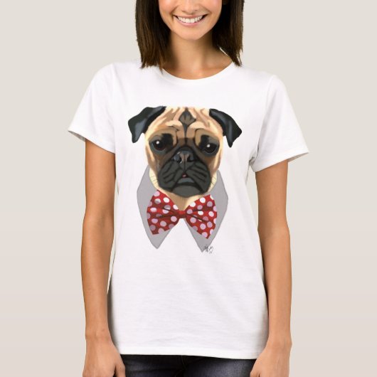 Mops mit der Krawatte "Rot und Weiß" T-Shirt (Vorderseite)