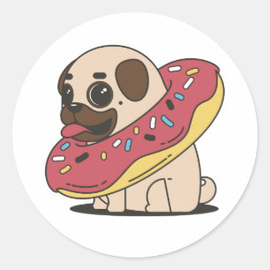 Mops mit Donut Runder Aufkleber