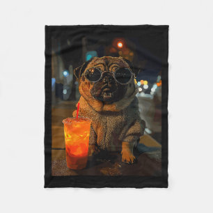 Mops mit Eiskaffee  Fleecedecke
