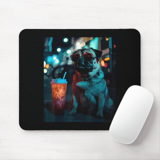 Mops mit Eiskaffee Mousepad (Mit Mouse)