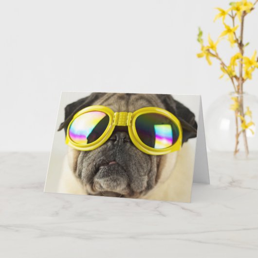 Mops mit Goggles Karte (Gelbe Blume)