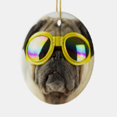 Mops mit Goggles Keramik Ornament (Rechts)