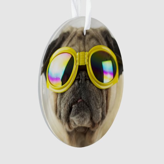 Mops mit Goggles Ornament (Vorderseite)