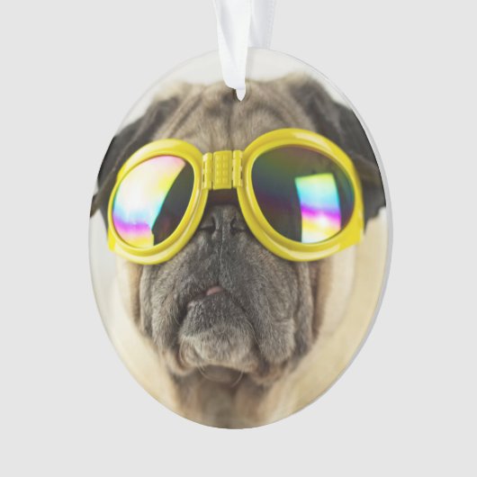 Mops mit Goggles Ornament (Vorderseite)