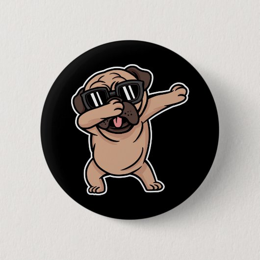 Mops mit guter Laune mit Sonnenbrille Dabbing Button (Vorderseite)
