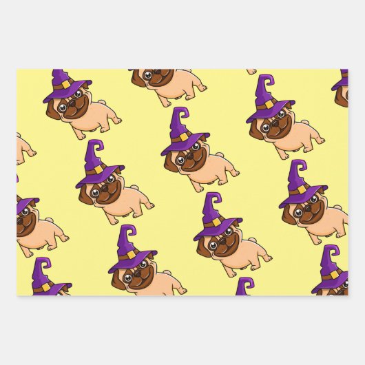 Mops mit Halloween-Hut Geschenkpapier Set (Vorderseite)
