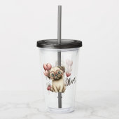 Mops mit Herzballons Acryltrinkbecher (Vorderseite)