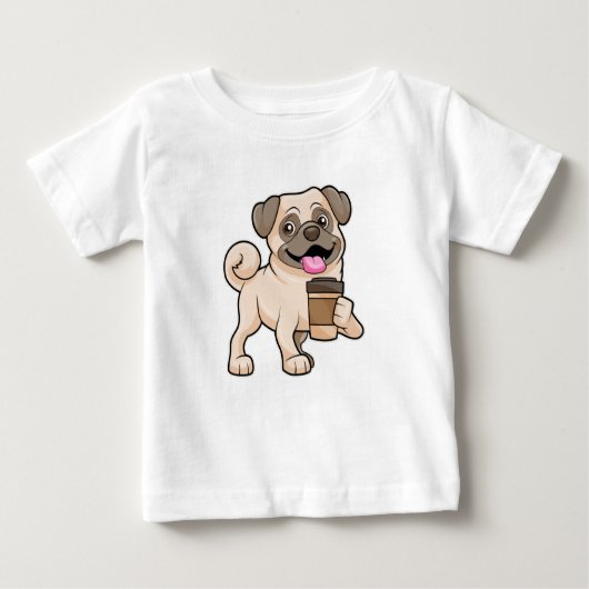 Mops mit Kaffee zum Mitnehmen Baby T-shirt (Vorderseite)