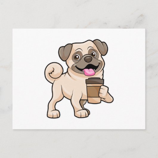 Mops mit Kaffee zum Mitnehmen Postkarte (Vorderseite)