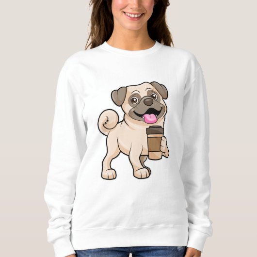 Mops mit Kaffee zum Mitnehmen Sweatshirt (Vorderseite)