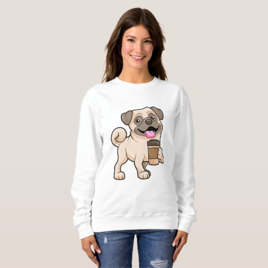 Mops mit Kaffee zum Mitnehmen Sweatshirt (Vorne ganz)