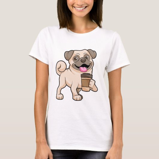 Mops mit Kaffee zum Mitnehmen T-Shirt (Vorderseite)