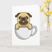 Mops mit Kaffeetasse Karte (Gelbe Blume)