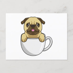 Mops mit Kaffeetasse Postkarte