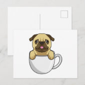 Mops mit Kaffeetasse Postkarte (Vorne/Hinten)