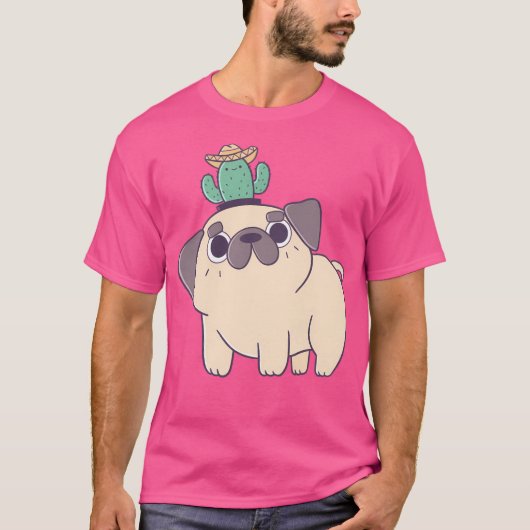 Mops mit Kaktus T-Shirt (Vorderseite)
