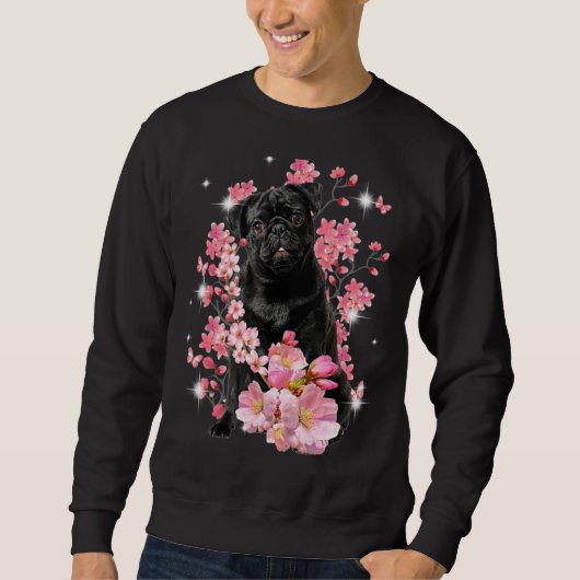 Mops mit Kirschblüten Sweatshirt (Vorderseite)