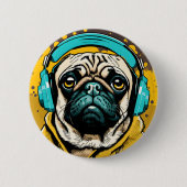 Mops mit Kopfhörer Button (Vorderseite)