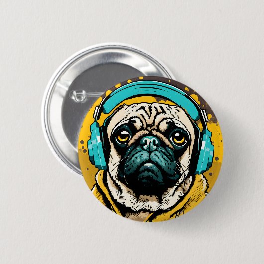 Mops mit Kopfhörer Button (Vorne & Hinten)