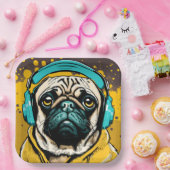 Mops mit Kopfhörer Pappteller (Party)