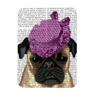 Mops mit lila Vintage-Hut Magnet