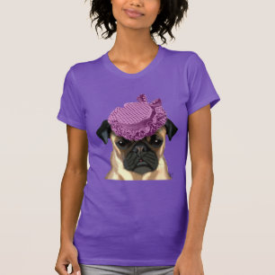 Mops mit lila Vintage-Hut T-Shirt