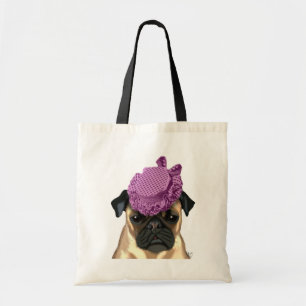 Mops mit lila Vintage-Hut Tragetasche
