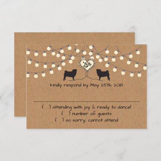 Mops mit Party Lights Response Card Einladung (Vorne/Hinten)