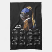 Mops mit Perlenvermerzbild 2025 Kalender Geschirrtuch (Vertikal)