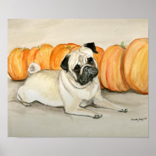 "Mops mit Pumpkins" Hundekunst drucken Poster