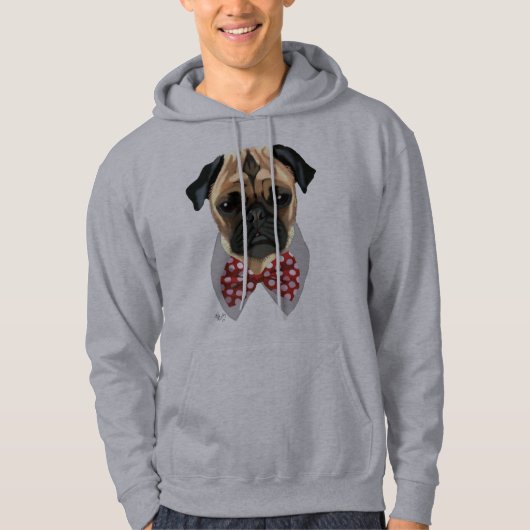 Mops mit Red Gepunktet Bow Krawatte Hoodie (Vorderseite)