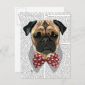 Mops mit Red Gepunktet Bow Krawatte Postkarte (Vorne/Hinten)