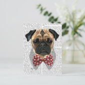 Mops mit Red Gepunktet Bow Krawatte Postkarte (Stehend Vorderseite)
