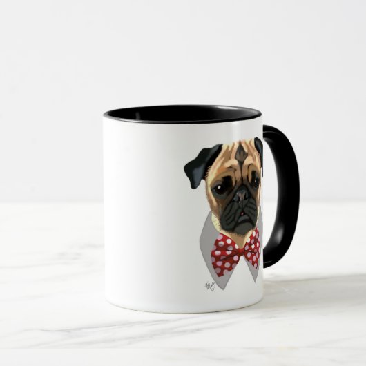 Mops mit Red Gepunktet Bow Krawatte Tasse (VorderseiteRechts)