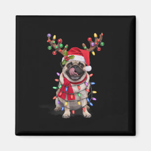 Mops mit Rentierfäusten im Weihnachtslieg Magnet