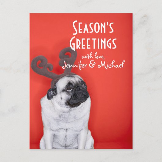 Mops mit Rentiergeweih Postkarte (Vorderseite)
