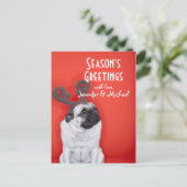 Mops mit Rentiergeweih Postkarte (Stehend Vorderseite)