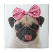 Mops mit rosa Bow Fliese (Vorderseite)