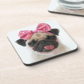 Mops mit rosa Bow Getränkeuntersetzer (Linke Seite)