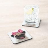 Mops mit rosa Bow Getränkeuntersetzer (Rechte Seite)