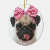 Mops mit rosa Bow Keramik Ornament (Links)