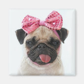 Mops mit rosa Bow Magnet (Vorne)