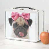 Mops mit rosa Bow Metall Brotdose (Beispiel)