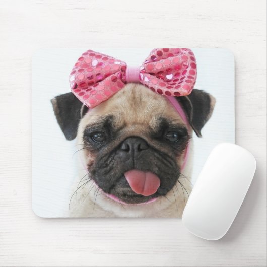Mops mit rosa Bow Mousepad (Mit Mouse)