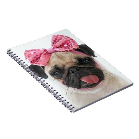 Mops mit rosa Bow Notizblock (Rechte Seite)