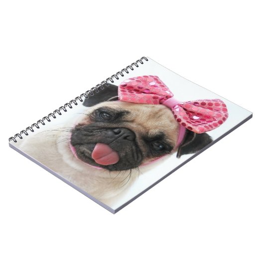 Mops mit rosa Bow Notizblock (Linke Seite)